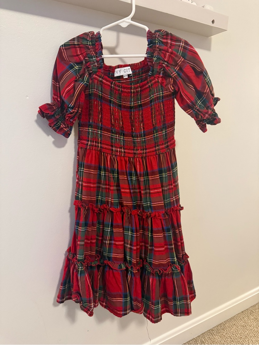 IVY CITY Girl’s Red Plaid Smocked Kids Dress